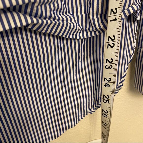 J Crew Funnel Neck Blouse Hi Low Hem pinstripe professional office blouse 10 - Picture 6 of 8